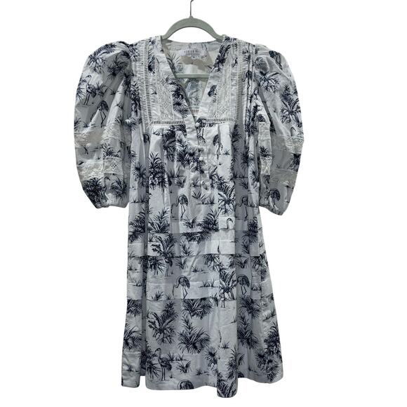 Hunter Bell Jenkins Dress Flamingo White & Navy Preppy Coastal Resort Wear Dress - Picture 5 of 15